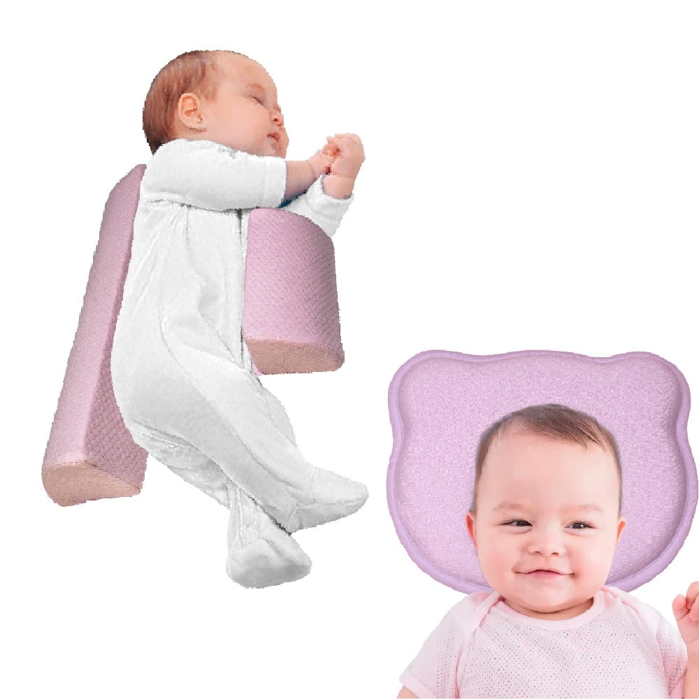 COJÍN POSICIONADOR ANTICAÍDAS Y ALMOHADA BEBÉ MEMORY FOAM ROSADO  TERAFLEX - 1