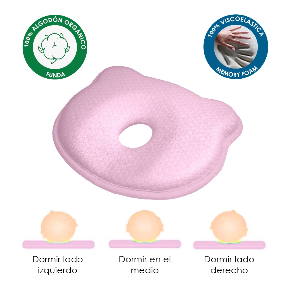 COJÍN POSICIONADOR ANTICAÍDAS Y ALMOHADA BEBÉ MEMORY FOAM ROSADO  TERAFLEX - 7