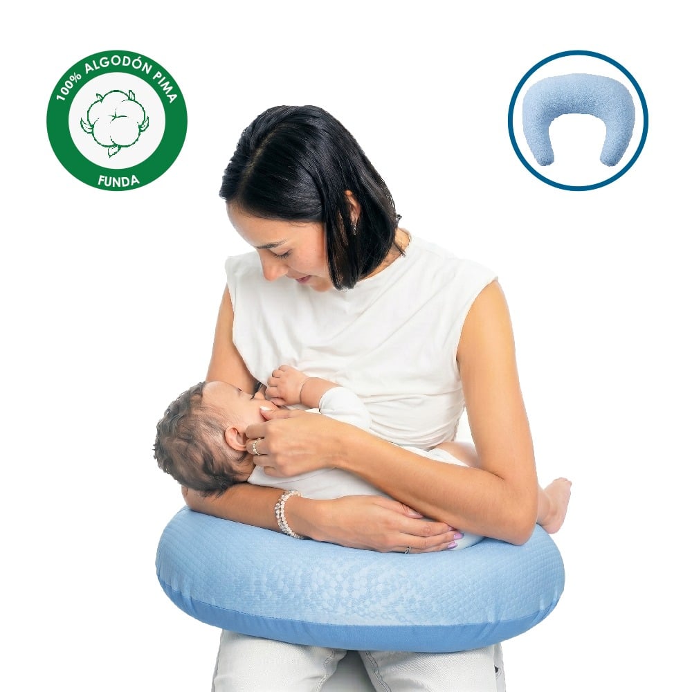 ALMOHADA LACTANCIA MULTIUSOS FUNDA ACOLCHADA ALGODON PIMA CELESTE TERAFLEX - 1