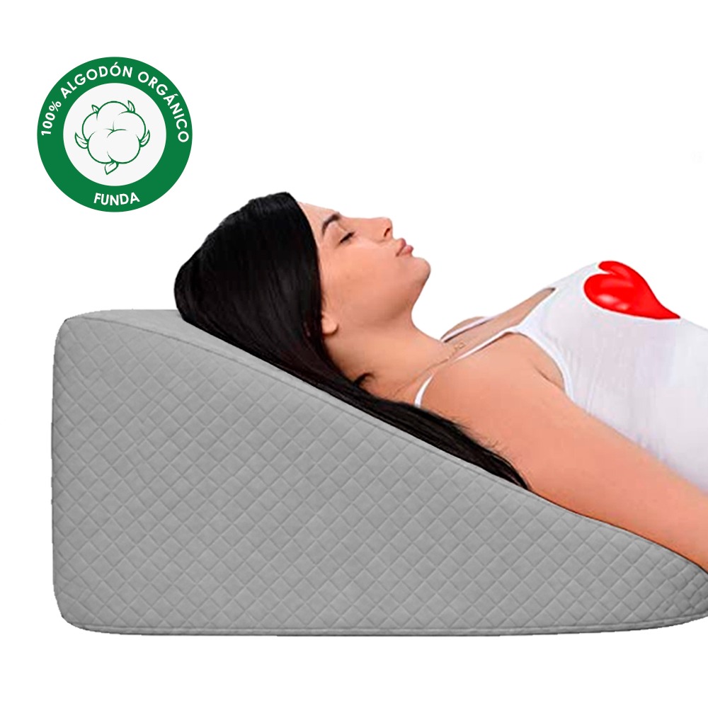 ALMOHADA COJIN ANTIREFLUJO FUNDA ALGODON PIMA GRIS TERAFLEX 60X55X25CM - 1