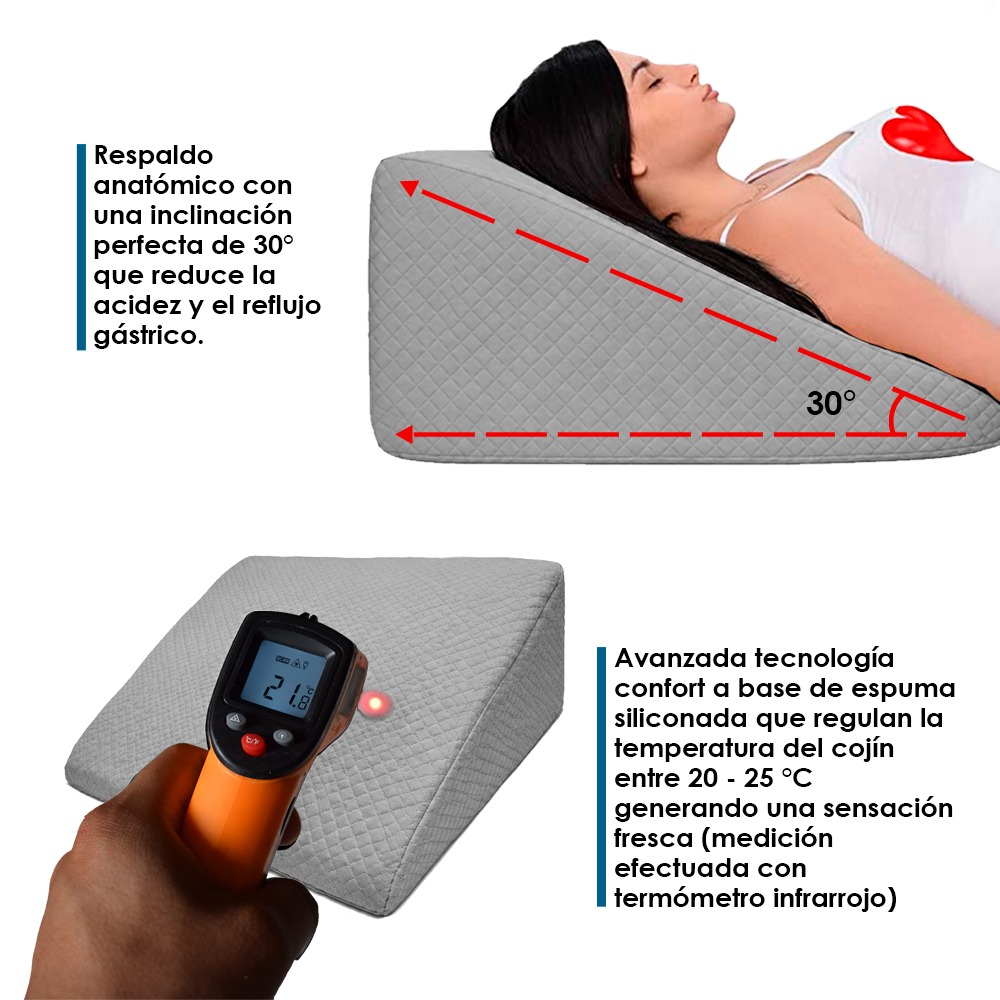 ALMOHADA COJIN ANTIREFLUJO FUNDA ALGODON PIMA GRIS TERAFLEX 60X55X25CM - 2