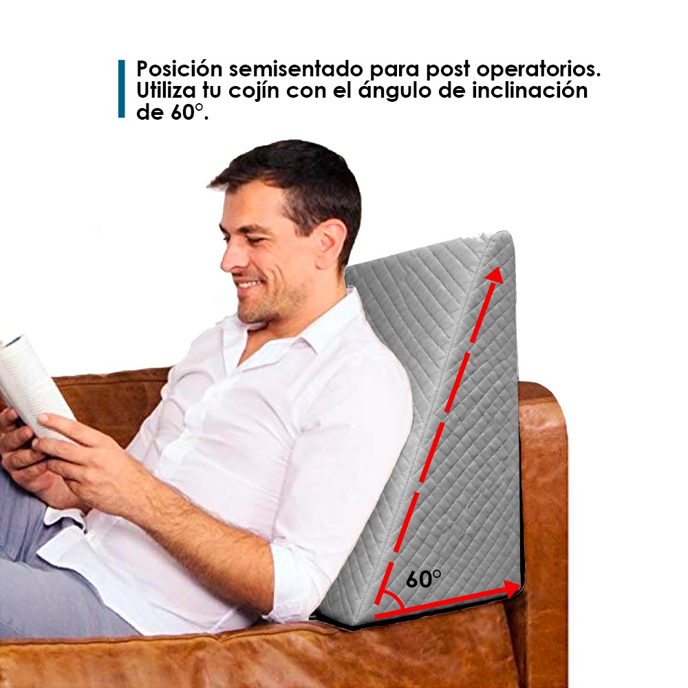 ALMOHADA COJIN ANTIREFLUJO FUNDA ALGODON PIMA GRIS TERAFLEX 60X55X25CM - 3