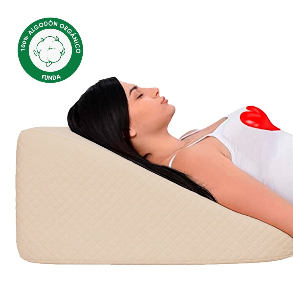 ALMOHADA COJIN ANTIREFLUJO FUNDA ALGODON PIMA BEIGE TERAFLEX 60X55X25CM - 1