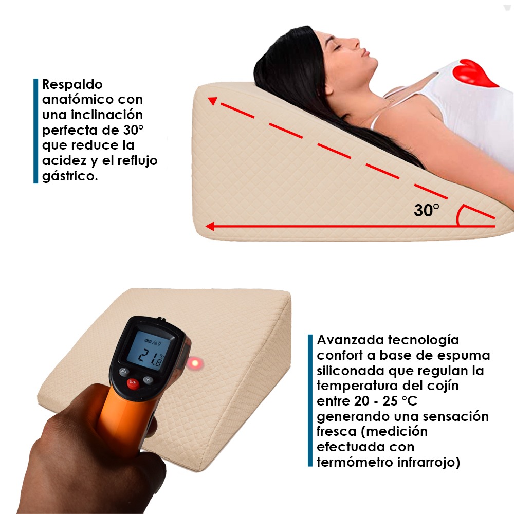 ALMOHADA COJIN ANTIREFLUJO FUNDA ALGODON PIMA BEIGE TERAFLEX 60X55X25CM - 2