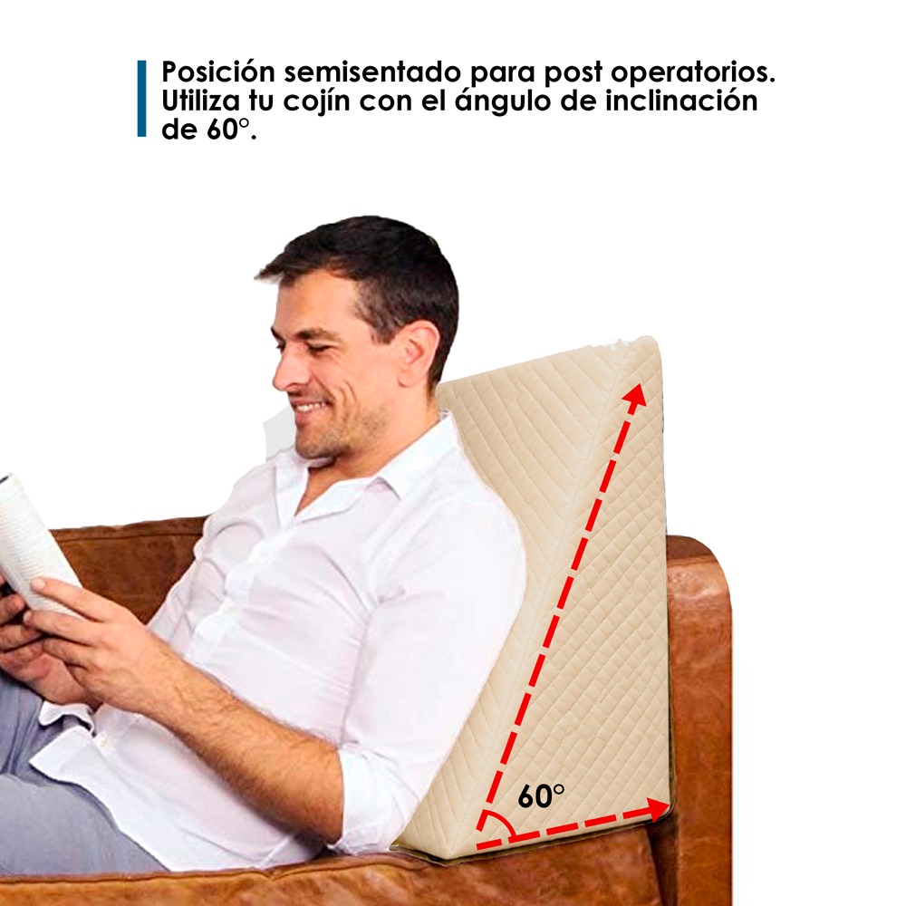 ALMOHADA COJIN ANTIREFLUJO FUNDA ALGODON PIMA BEIGE TERAFLEX 60X55X25CM - 3
