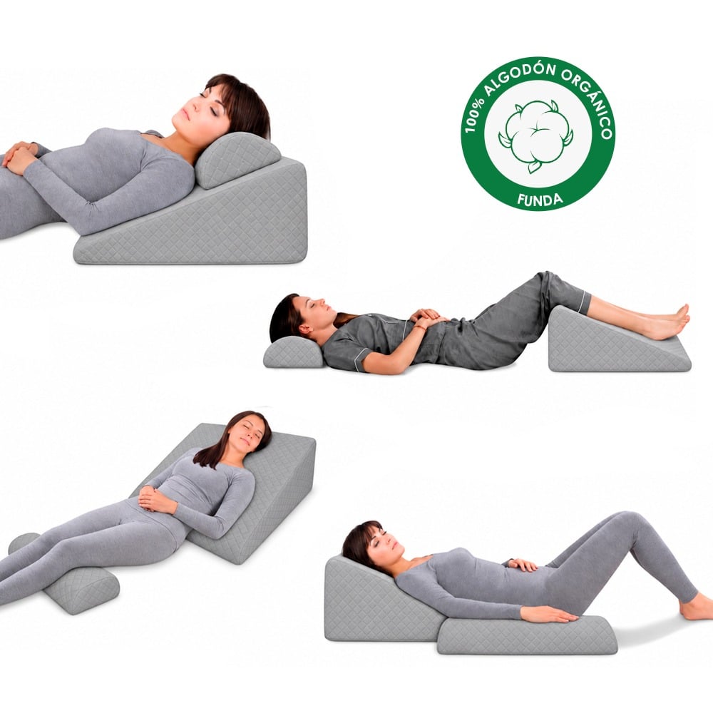 COJIN ANTIREFLUJO Y ALMOHADA CERVICAL GRIS FUNDA ALGODON PIMA TERAFLEX 60X55X30 CM - 1
