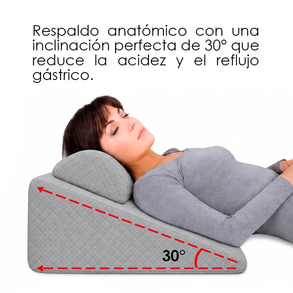 COJIN ANTIREFLUJO Y ALMOHADA CERVICAL GRIS FUNDA ALGODON PIMA TERAFLEX 60X55X30 CM - 2