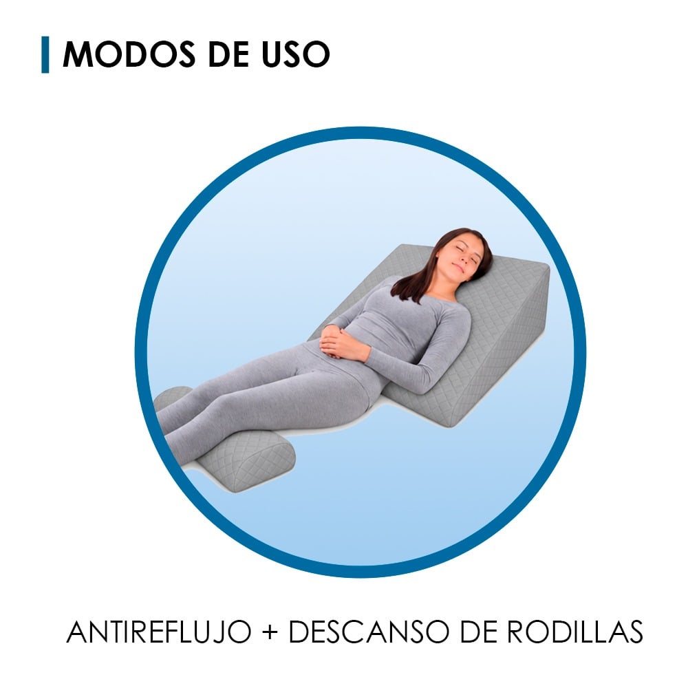 COJIN ANTIREFLUJO Y ALMOHADA CERVICAL GRIS FUNDA ALGODON PIMA TERAFLEX 60X55X30 CM - 4