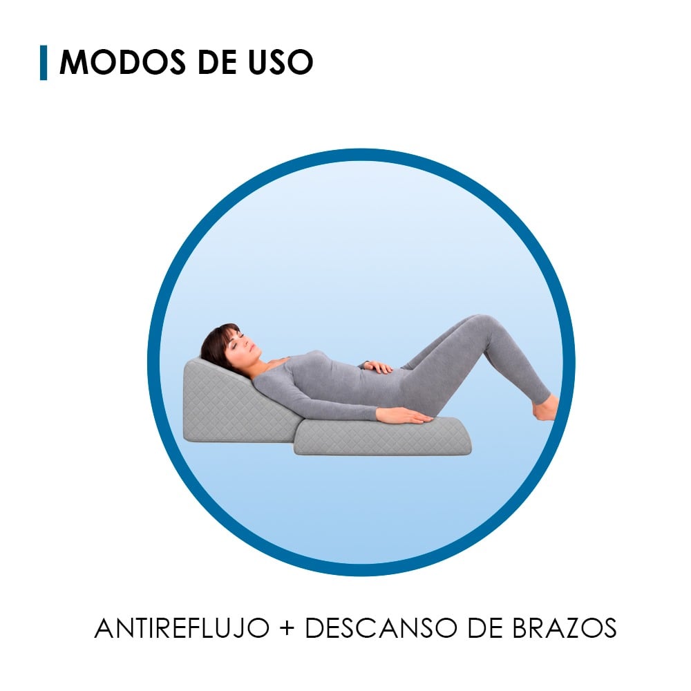 COJIN ANTIREFLUJO Y ALMOHADA CERVICAL GRIS FUNDA ALGODON PIMA TERAFLEX 60X55X30 CM - 5