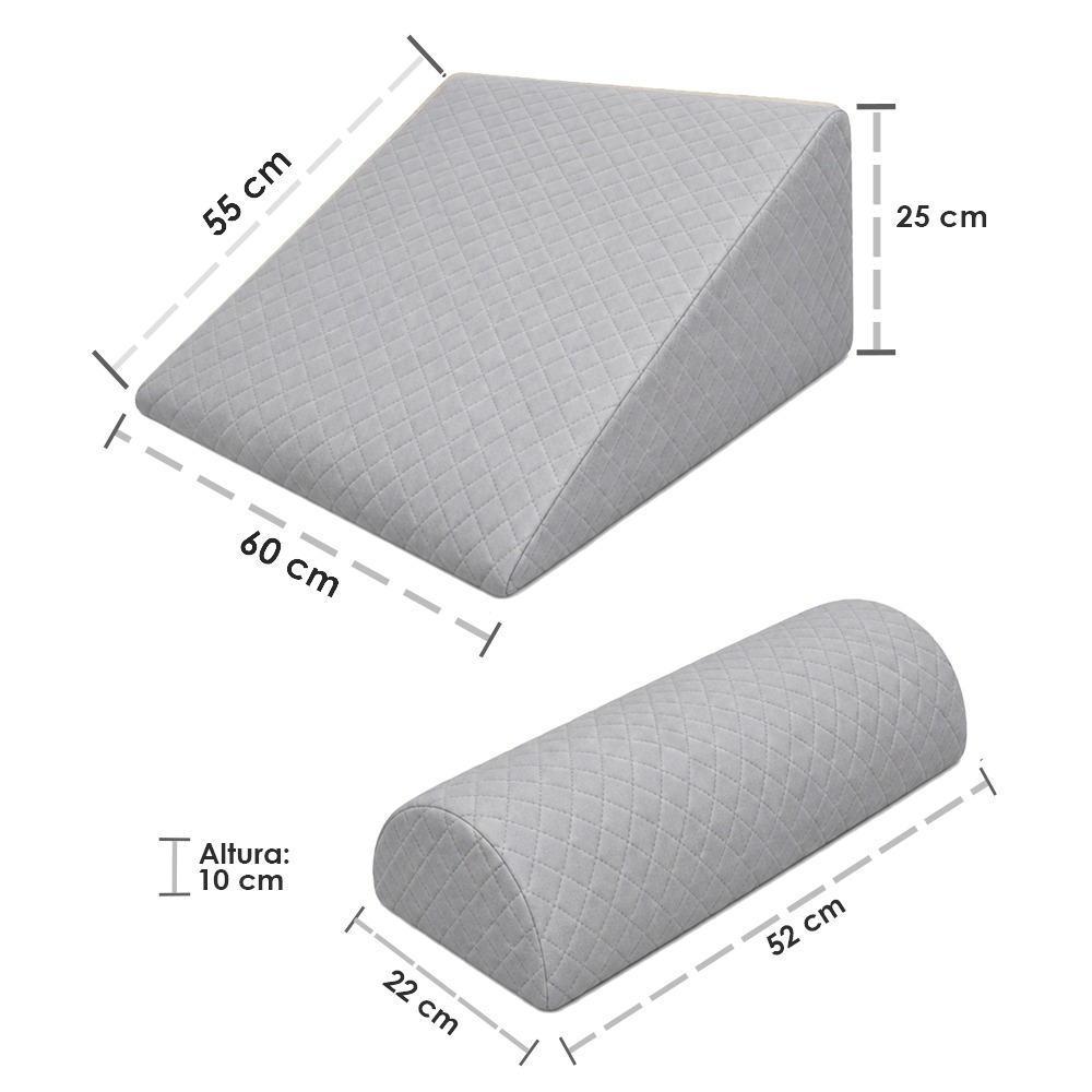 COJIN ANTIREFLUJO Y ALMOHADA CERVICAL GRIS FUNDA ALGODON PIMA TERAFLEX 60X55X30 CM - 7