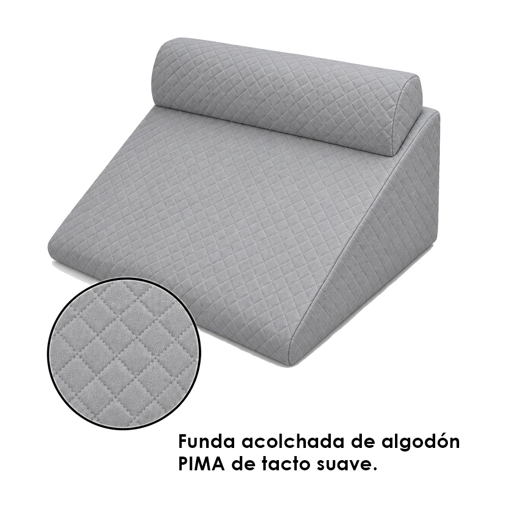 COJIN ANTIREFLUJO Y ALMOHADA CERVICAL GRIS FUNDA ALGODON PIMA TERAFLEX 60X55X30 CM - 8
