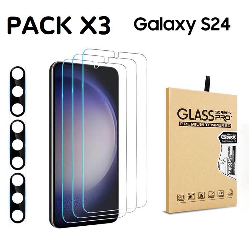 MICA VIDRIO SAMSUNG GALAXY S24 X3 PACK PROTECTOR PANTALLA CAMARA - 1