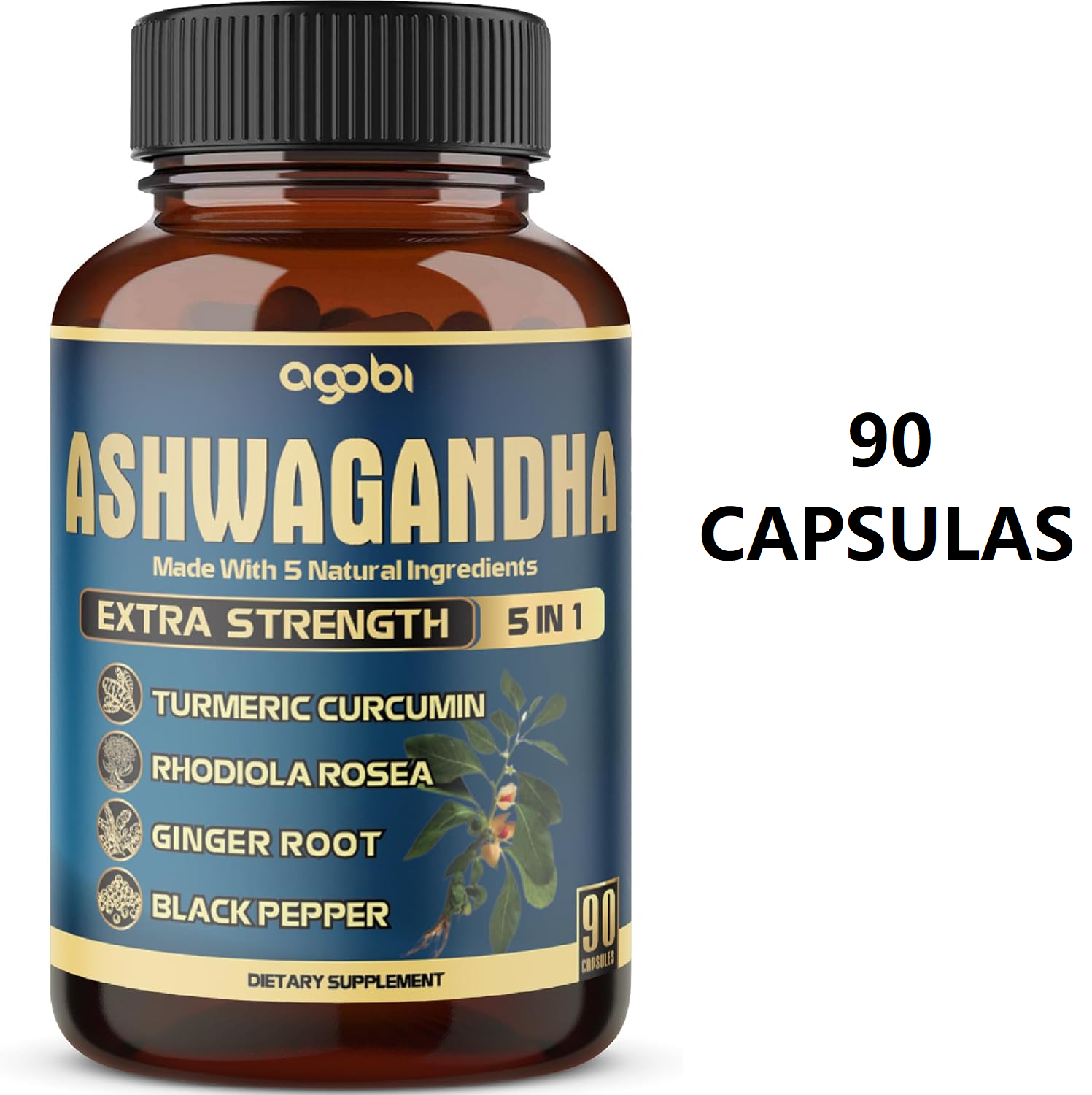 AGOBI ASHWAGANDHA CURCUMA GENGIBRE PIMIENTA 3 MESES EEUU - 1
