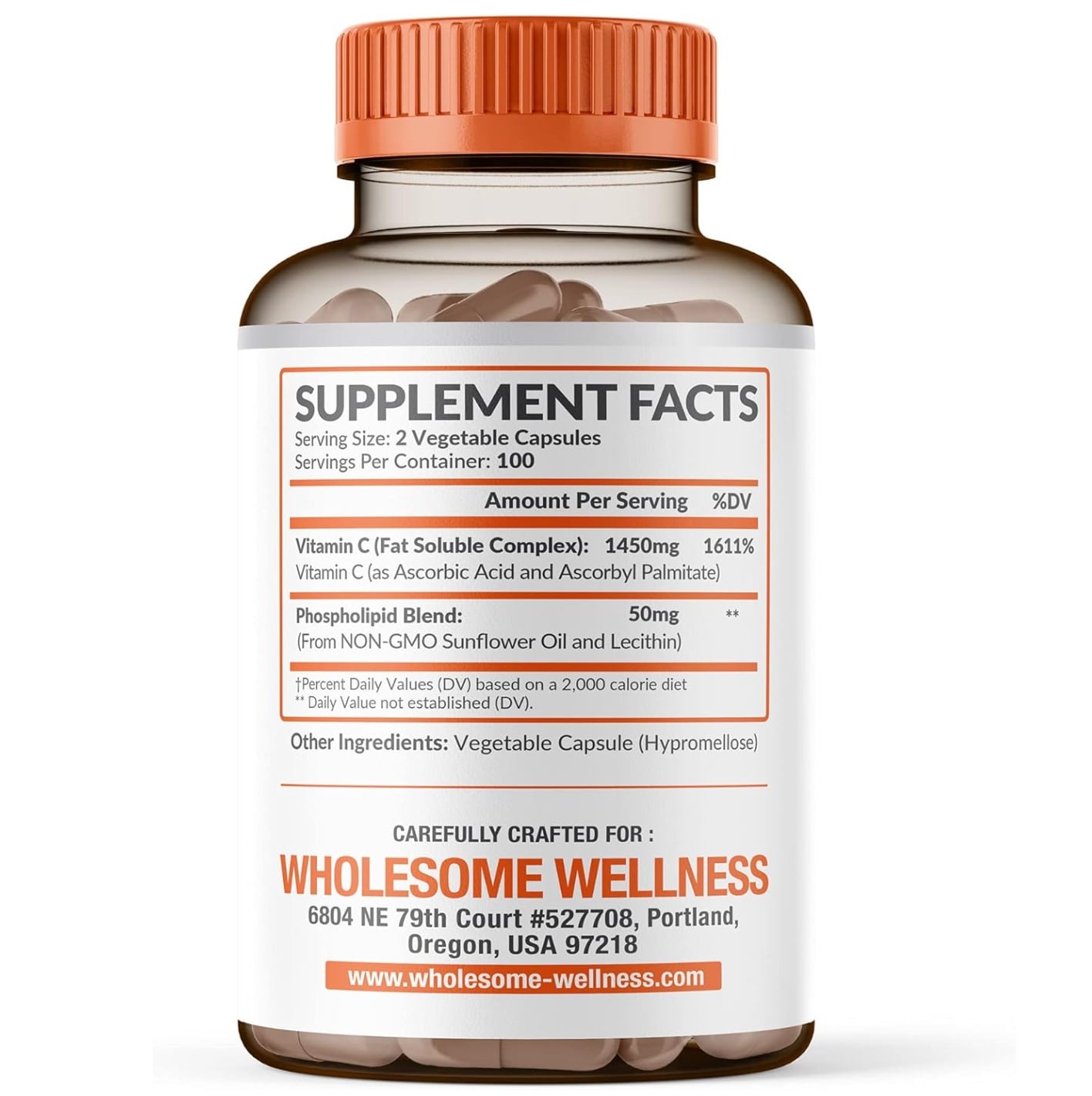 VITAMINA C LIPOSOMAL 200 CAPSULAS ÁCIDO ASCÓRBICO WHOLESOME - 2