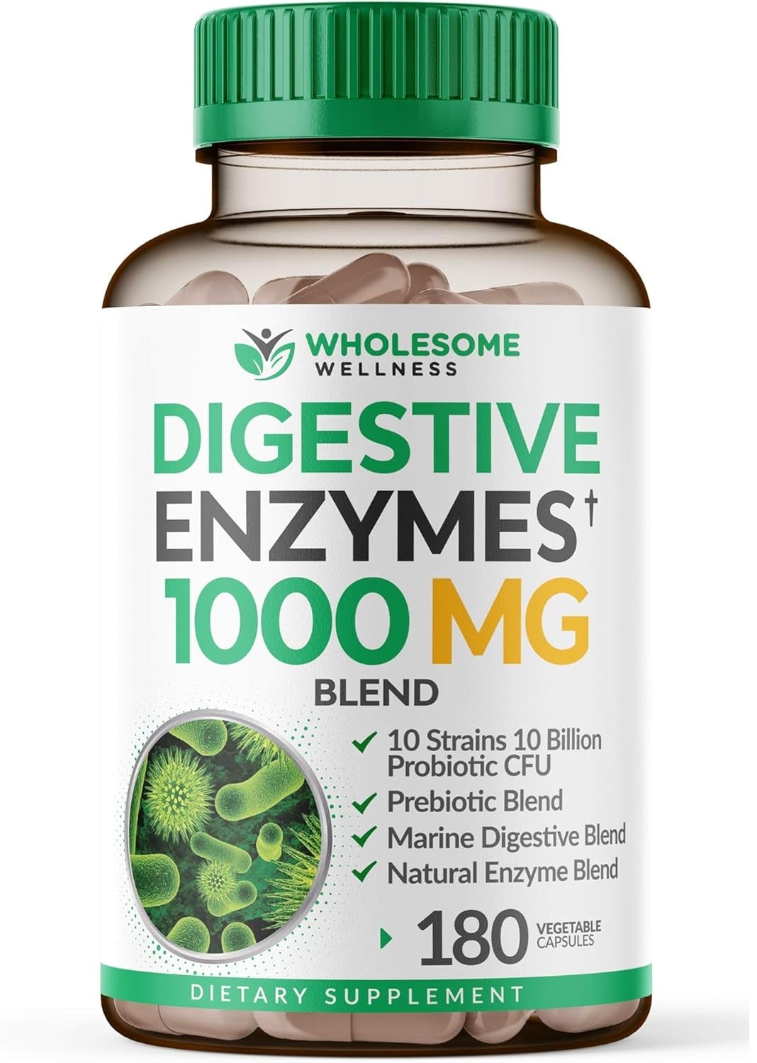 WHOLESOME WELLNESS ENZIMAS DIGESTIVAS 1000 MG VEGANAS 180 CÁPSULAS - 1