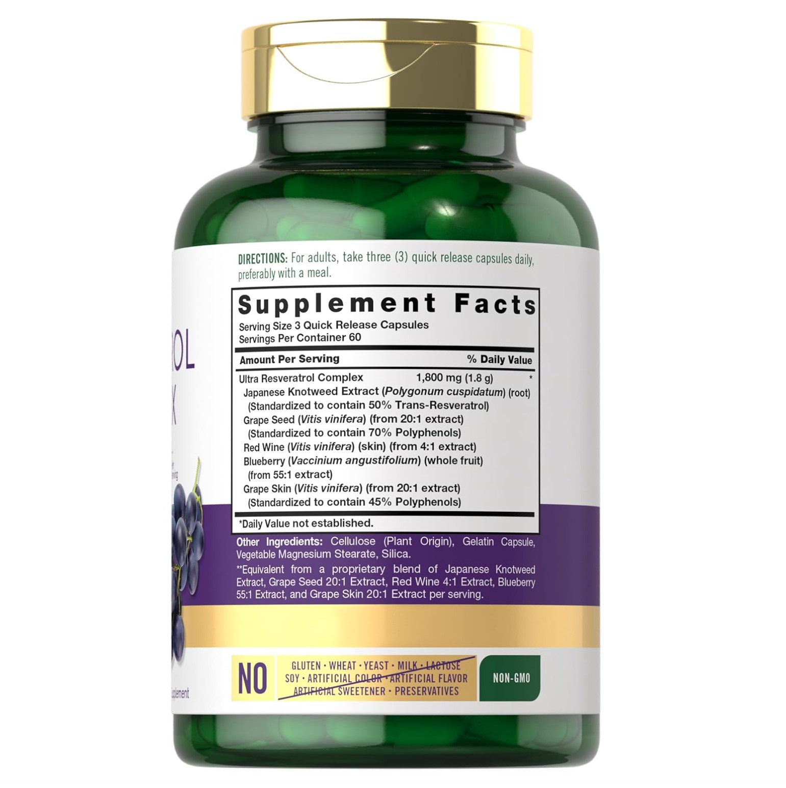 VITAMINA CARLYLE COMPLEJO DE RESVERATROL 1800MG 180 CAPSULAS - 2