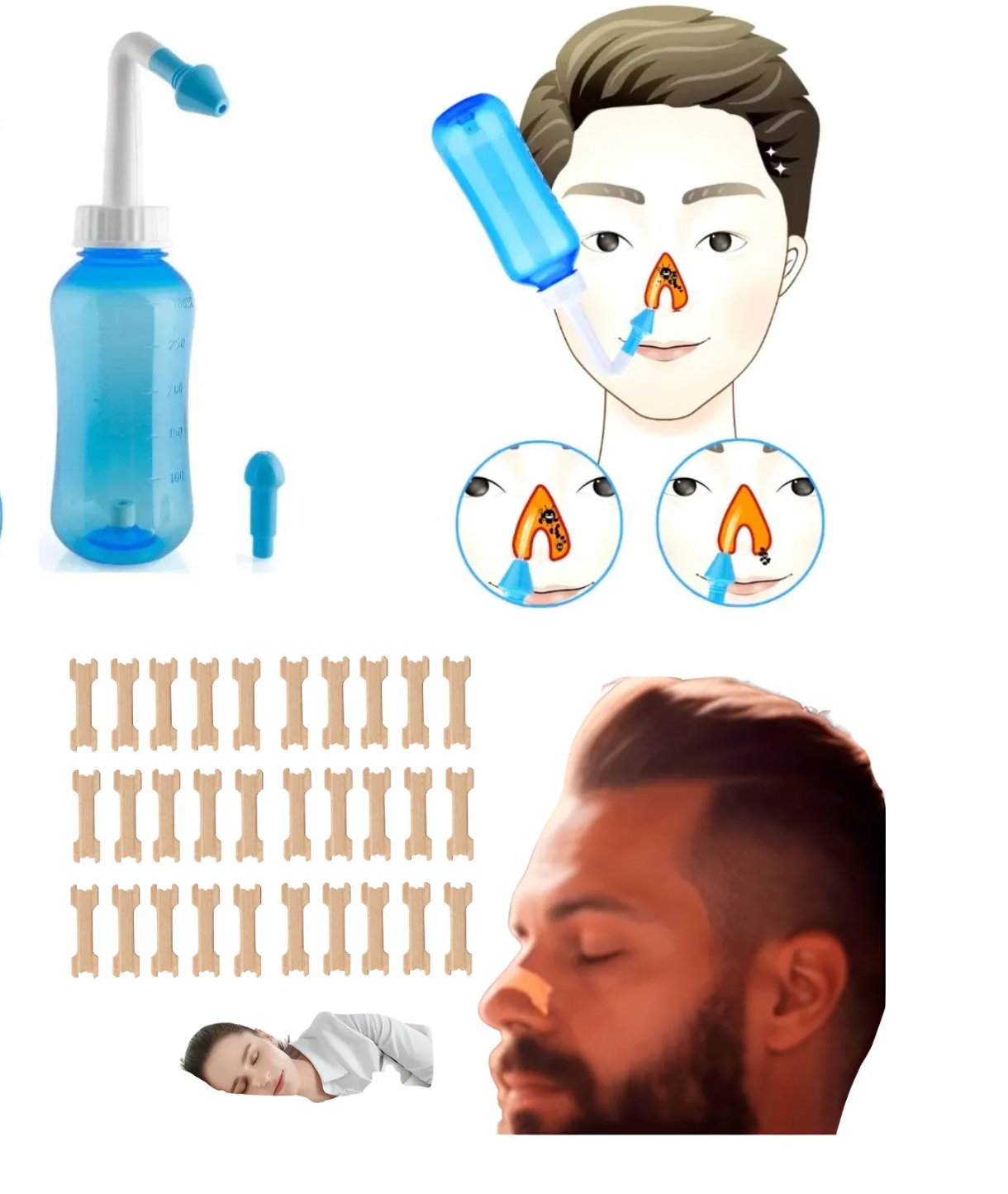 LIMPIADOR IRRIGADOR LAVADO NASAL BOTELLA + 30 TIRAS NASALES - 1