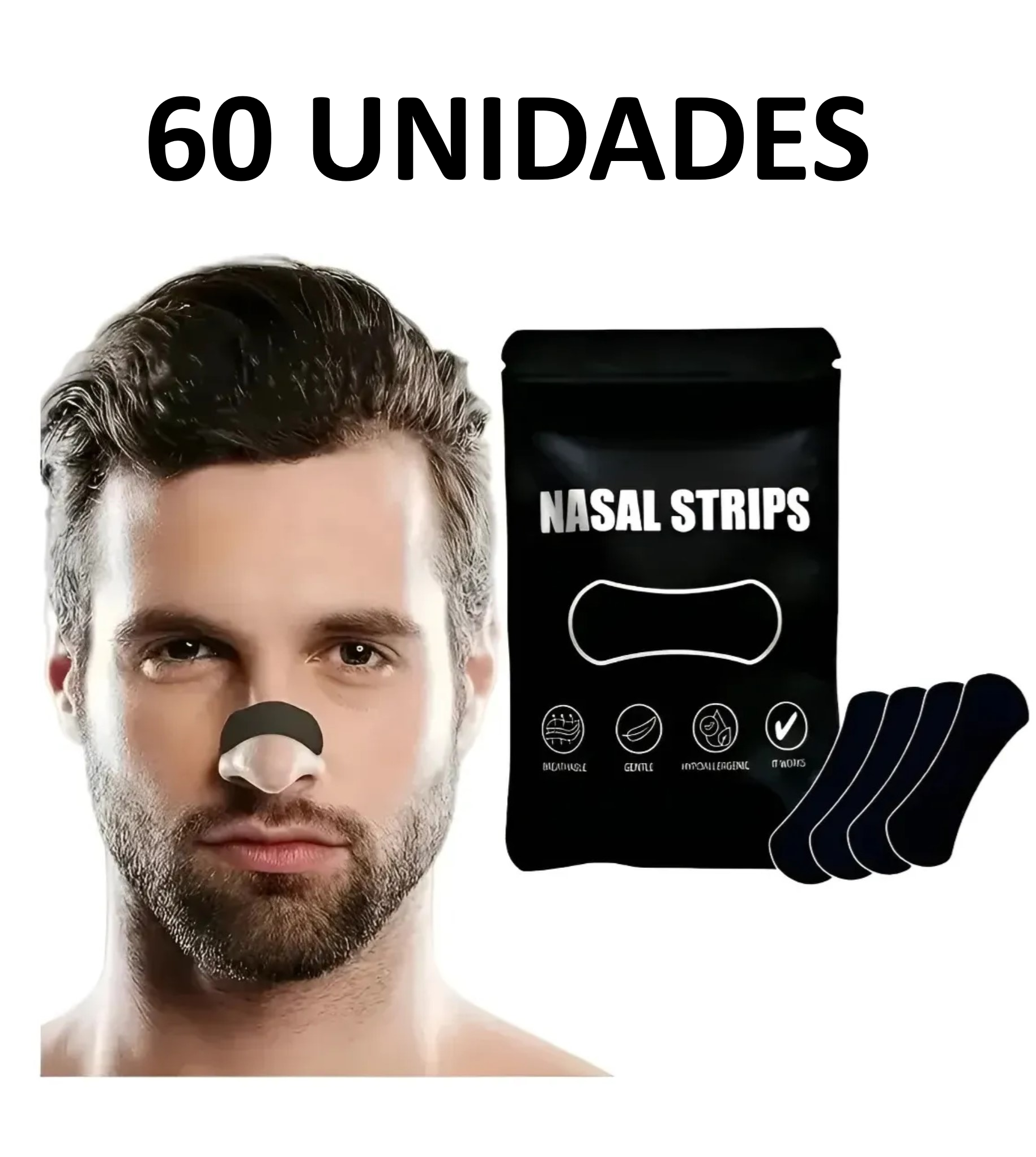 60 TIRAS NASALES ANTI RONQUIDO RESPIRA MEJOR SET NEGRO - 1