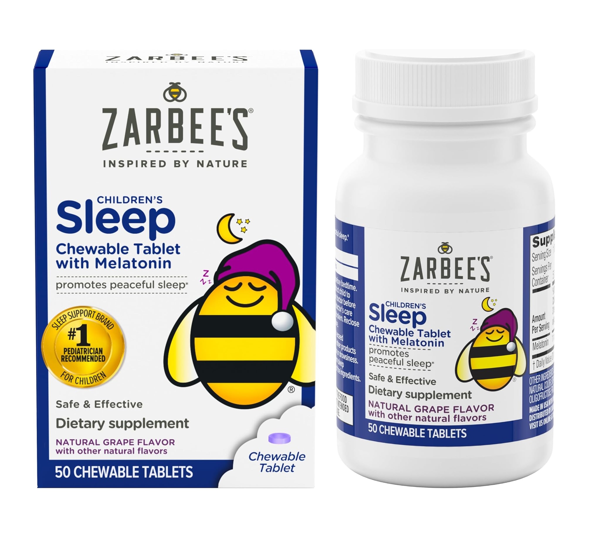 VITAMINA MASTICABLE NIÑOS PARA DORMIR MELATONINA ZARBEES 50 TABLETAS SUEÑO PROFUNDO - 1