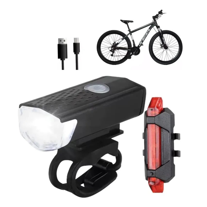 KIT LUCES DELANTERA Y TRASERA LED RECARGABLE BICICLETA - 1