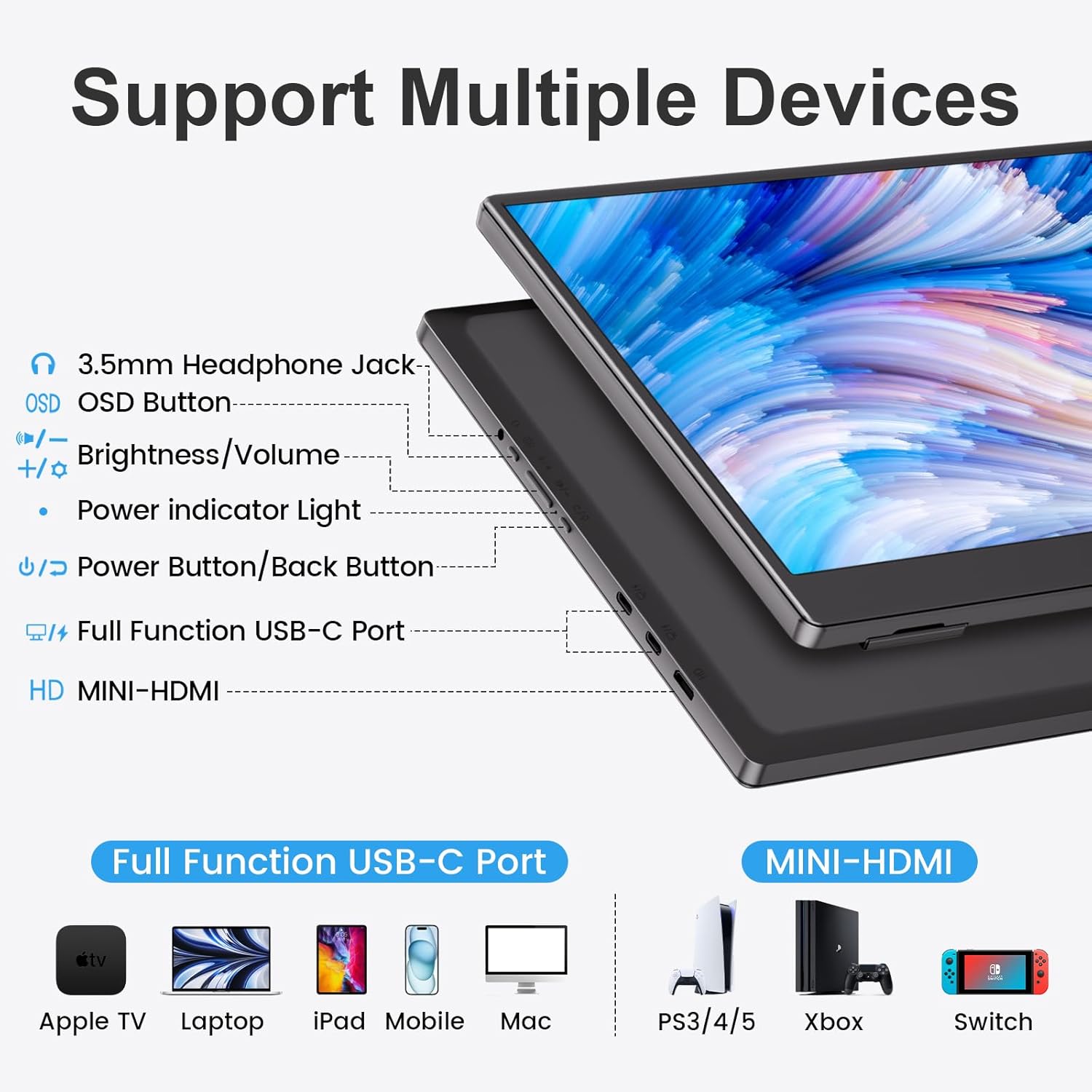 MONITOR PORTATIL PANTALLA 15.6 FHD 1080P IPS HDR PARLANTES - 2