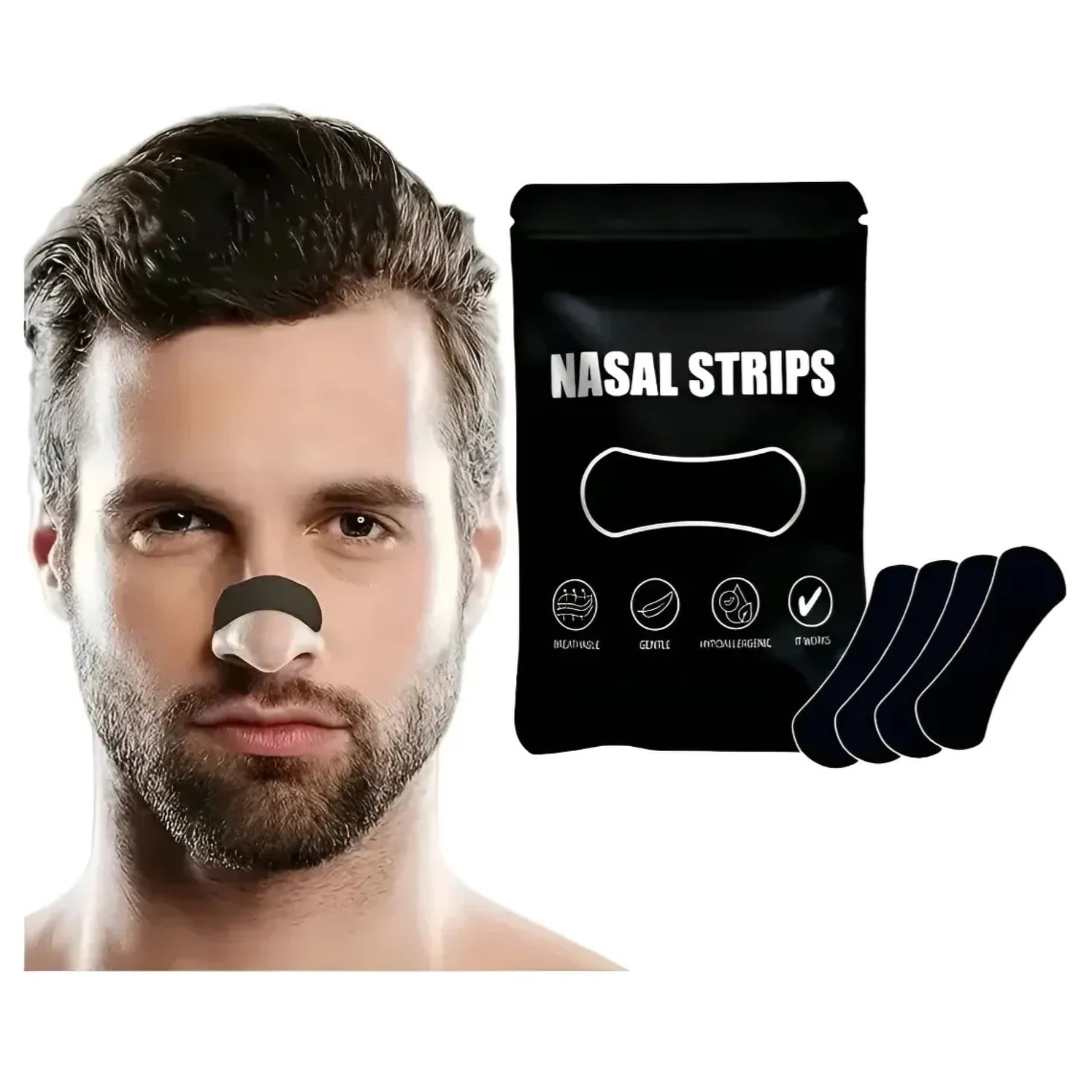 30 TIRAS NASALES PREMIUM COLOR BLACK NEGRO RESPIRA MEJOR ANTI RONQUIDOS TIRA NASAL - 1