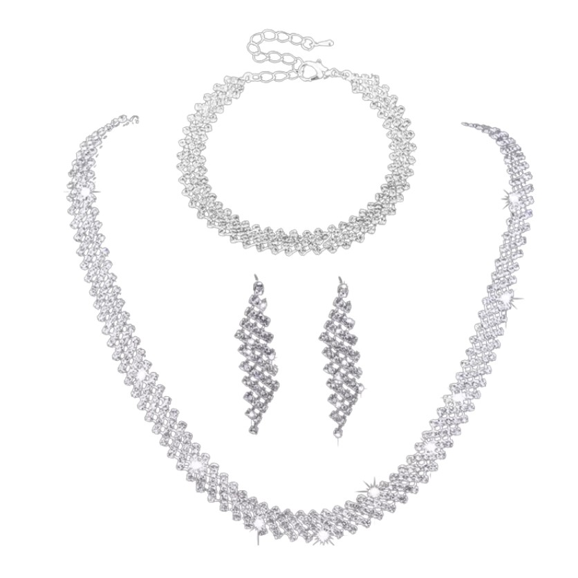 JUEGO DE JOYAS DIAMANTE COLLAR, PULSERA BRAZALETE Y ARETES - 1