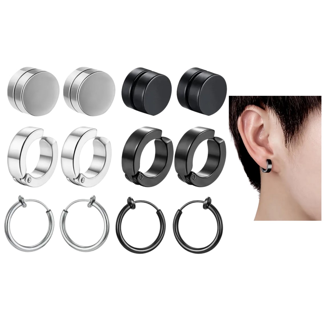 12 ARETES MAGNETICOS FALSOS NO HUECO DE MENTIRA IMAN - 1
