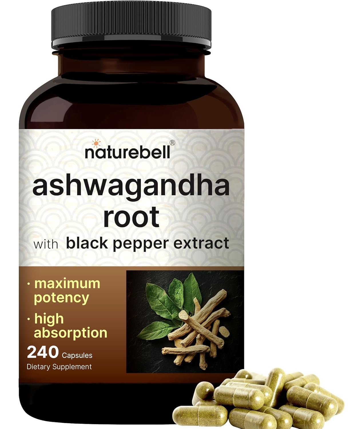 NATUREBELL ASHWAGANDHA + PIMIENTA NEGRA 12500 MG 240 CAPSULAS - 1
