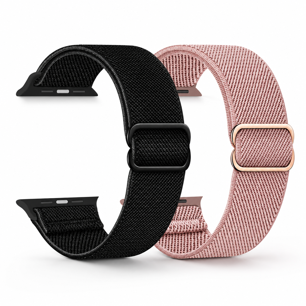 2 CORREAS PARA APPLE WATCH 42MM 44MM 45MM 46MM 49MM NYLON NEGRO ROSA - 1