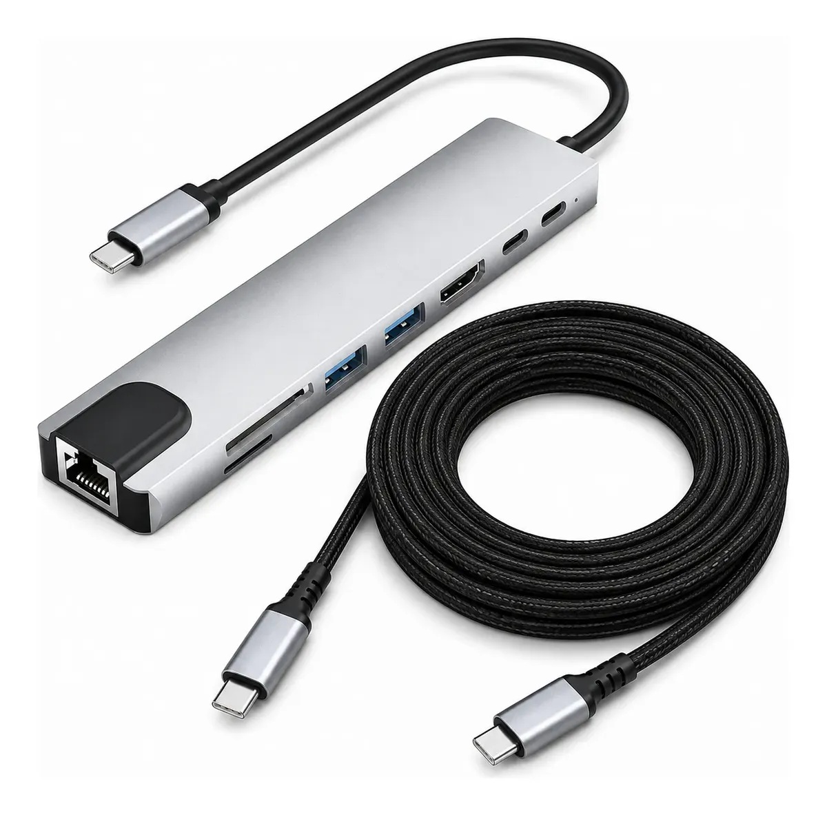 HUB TIPO C 8 EN 1 HDMI ETHERNET + CABLE TIPO C LAPTOP MAC - 1