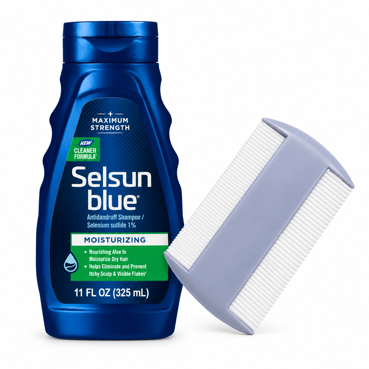 SHAMPOO SELSUN BLUE MOISTURIZING + PEINE ANTI CASPA - 1