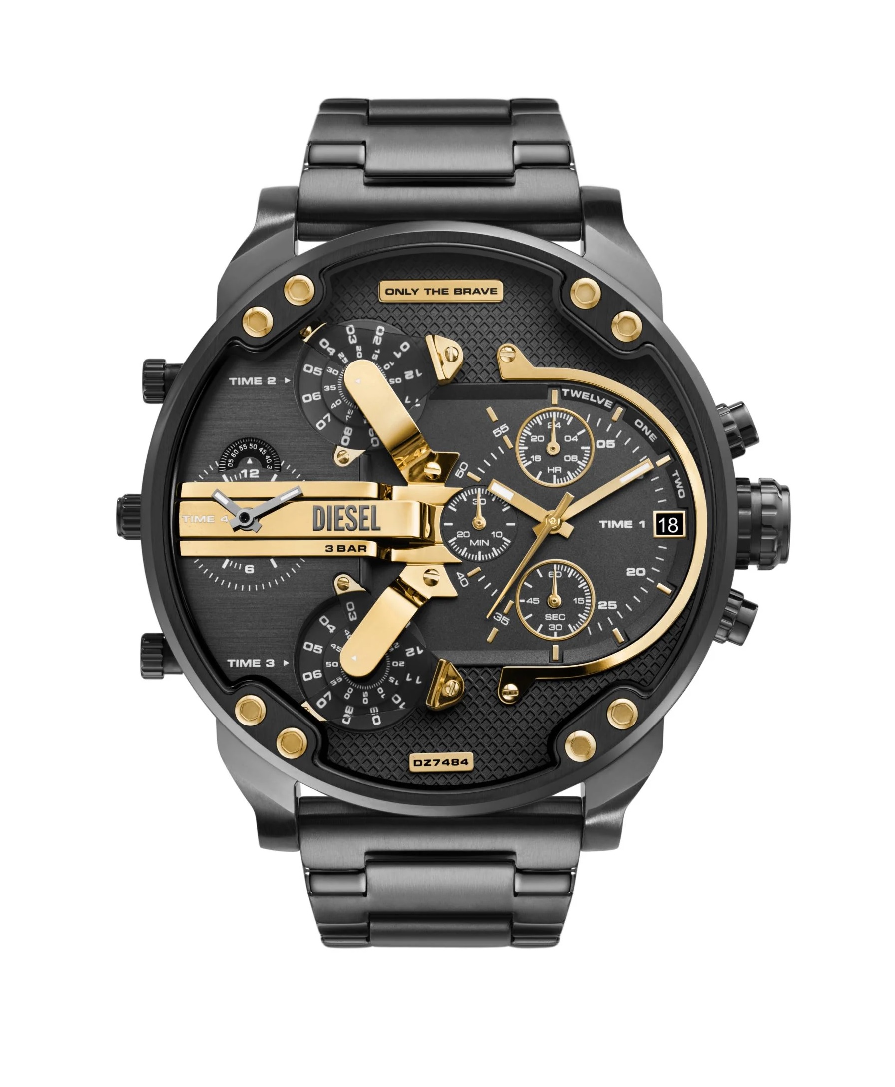 RELOJ CABALLERO DIESEL DZ7484 BLACK AND GOLD GENUINO - 1