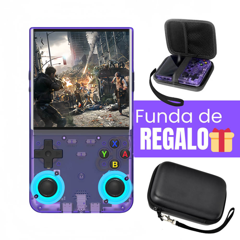 CONSOLA DE VIDEOJUEGOS PORTÁTIL RETRO R36 ULTRA HD MORADO FUNDA GRATIS - 1