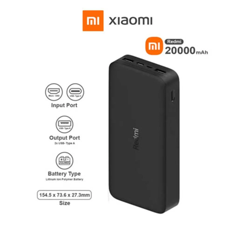 XIAOMI POWER BANK REDMI 20000MAH 18W NEGRO FAST CHARGE - 3