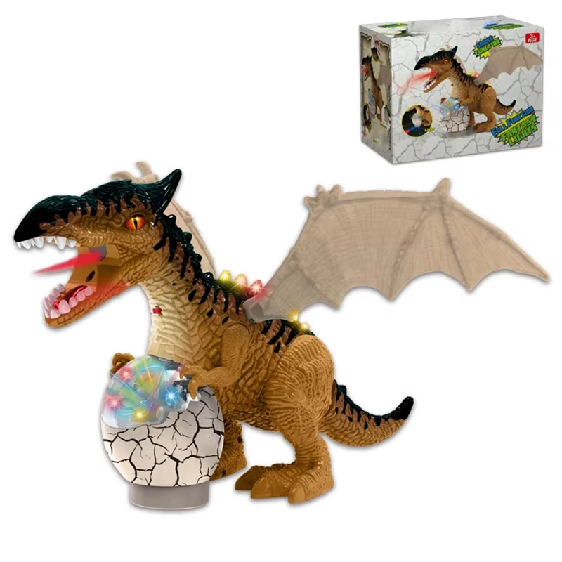 DINOSAURIO CON HUEVO CAMINA SONIDO LUZ Y HUMO MARRÓN - 1