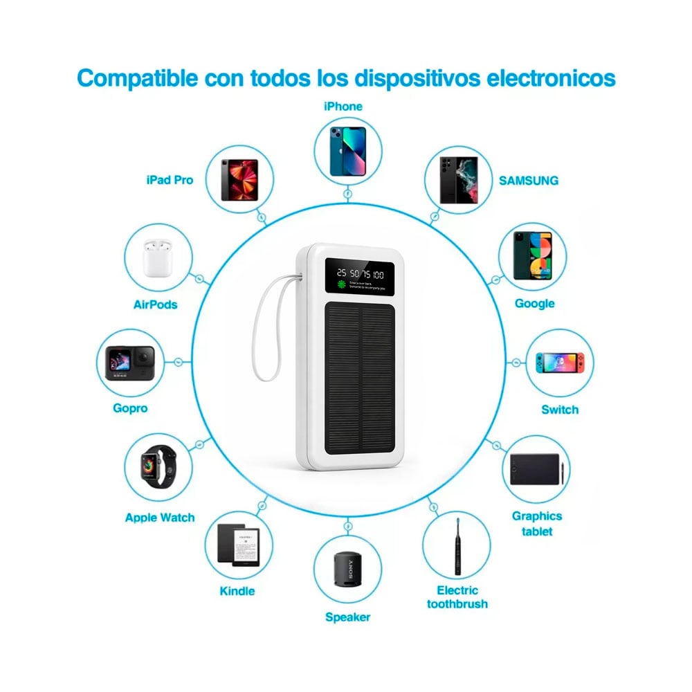 CARGADOR PORTÁTIL POWER BANK 15000 MAH DEMGEL BLANCO 4 CABLES INTEGRADOS - 3