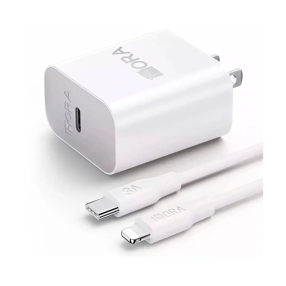 CARGADOR RÁPIDO 1HORA DE 20 W CON CABLE TIPO C A LIGHTNING - 1