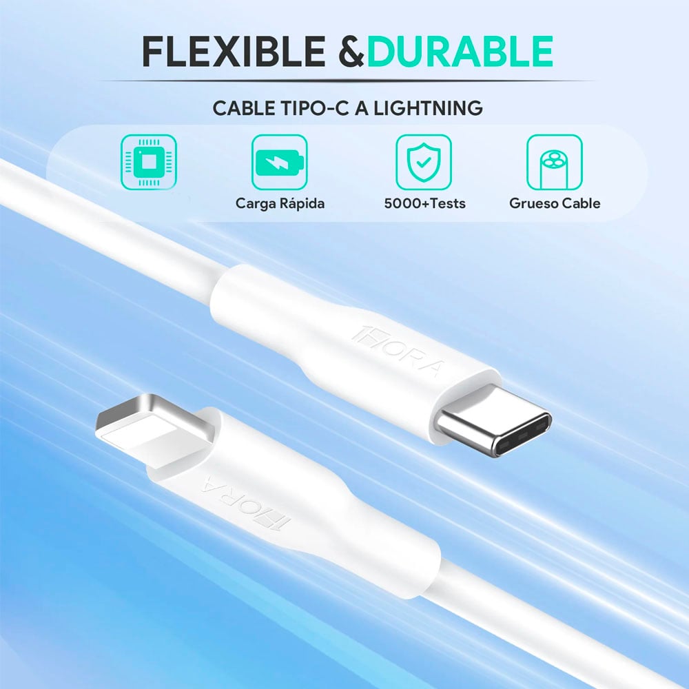 CARGADOR RÁPIDO 1HORA DE 20 W CON CABLE TIPO C A LIGHTNING - 5