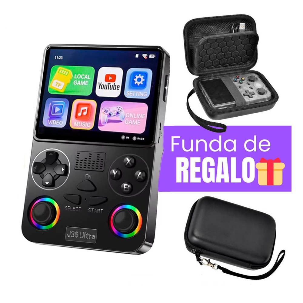 CONSOLA DE VIDEOJUEGOS PORTÁTIL RETRO J36 ULTRA HD NEGRO FUNDA GRATIS - 1