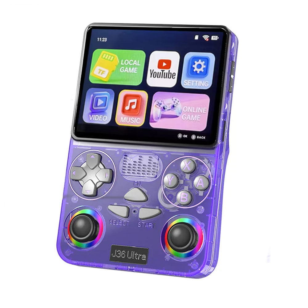 CONSOLA DE VIDEOJUEGOS PORTÁTIL RETRO J36 ULTRA HD MORADO FUNDA GRATIS - 2