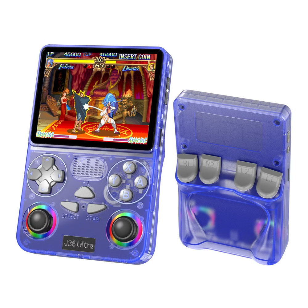 CONSOLA DE VIDEOJUEGOS PORTÁTIL RETRO J36 ULTRA HD MORADO FUNDA GRATIS - 3