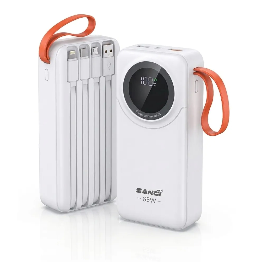POWERBANK CARGADOR 50 000 MAH CARGA RÁPIDA 65W 4 CABLES INTEGRADOS BLANCO - 1