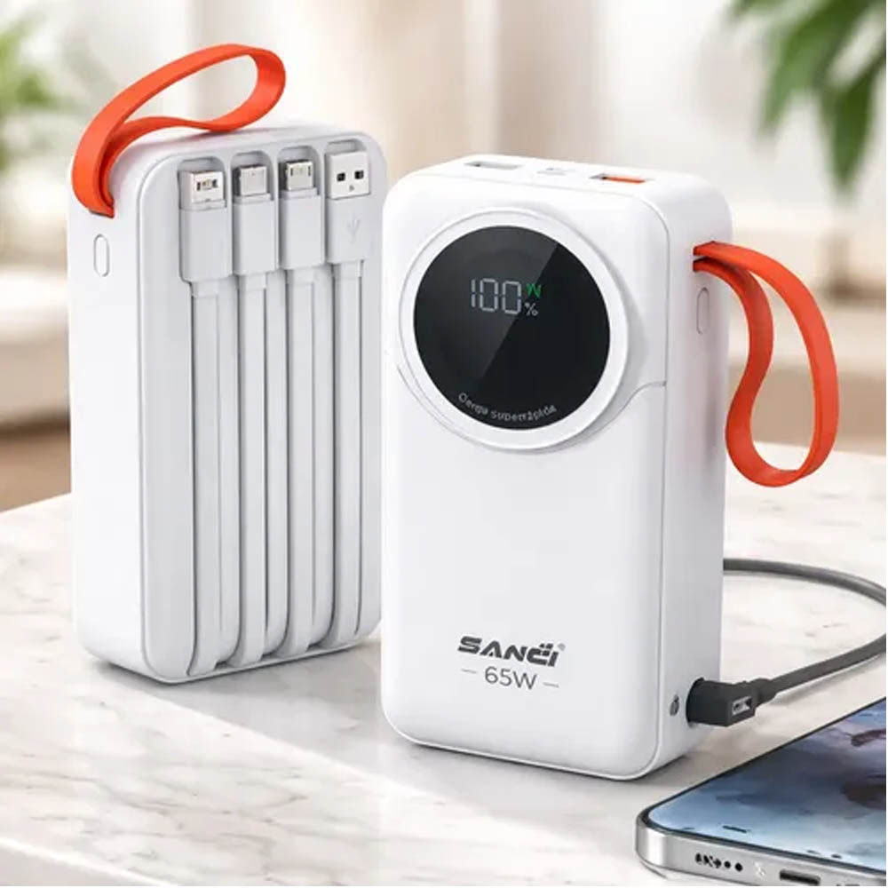 POWERBANK CARGADOR 50 000 MAH CARGA RÁPIDA 65W 4 CABLES INTEGRADOS BLANCO - 3