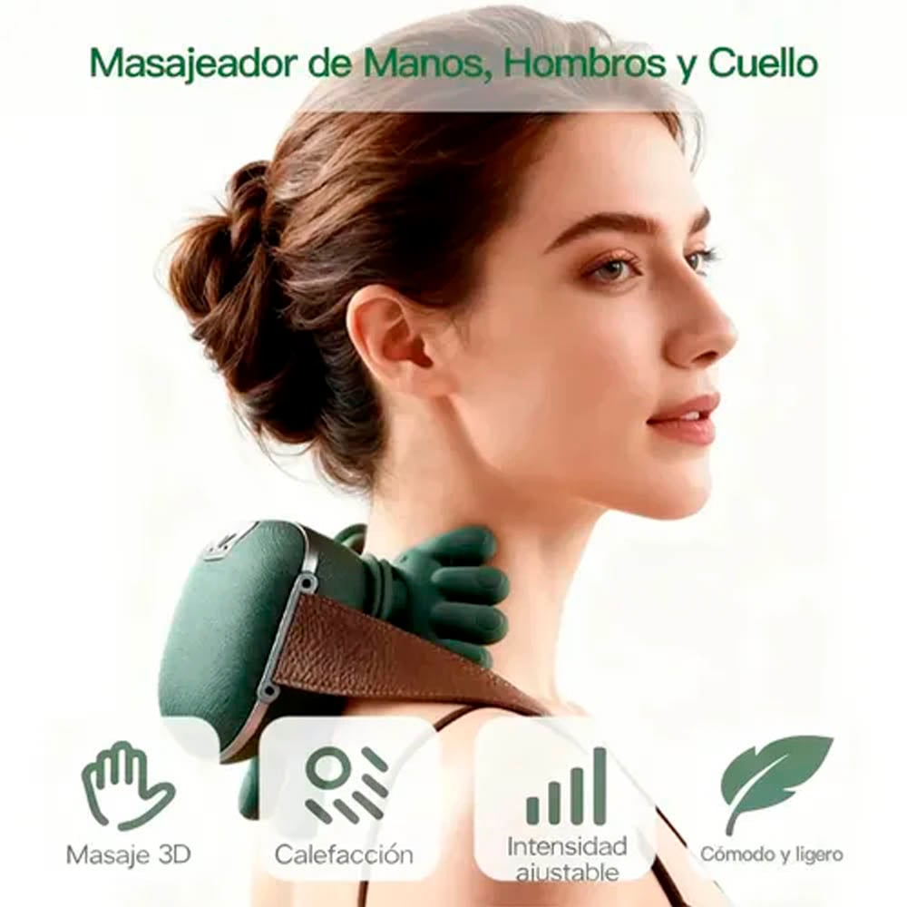 MASAJEADOR DE MANITOS PARA CUELLO Y ESPALDA CON CALOR 4D, 3 NIVELES, RECARGABLE Y PORTÁTIL - 2