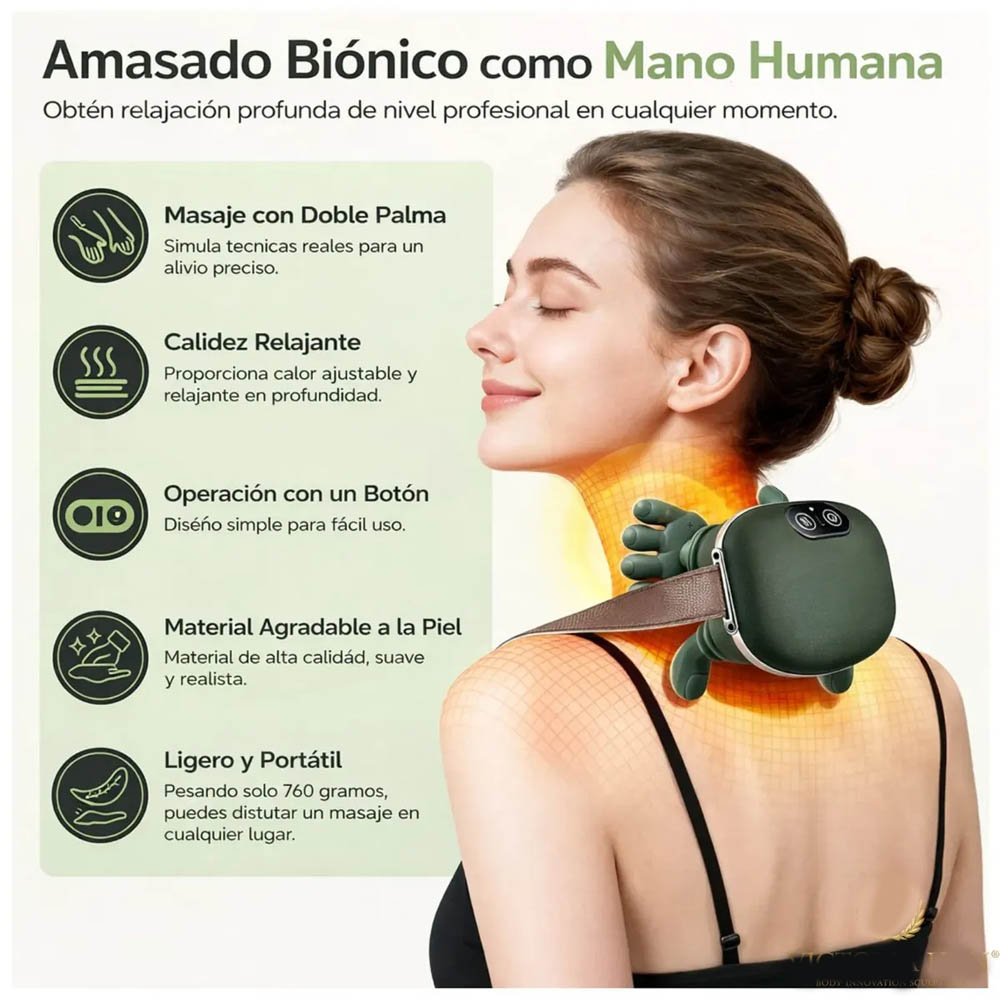 MASAJEADOR DE MANITOS PARA CUELLO Y ESPALDA CON CALOR 4D, 3 NIVELES, RECARGABLE Y PORTÁTIL - 3