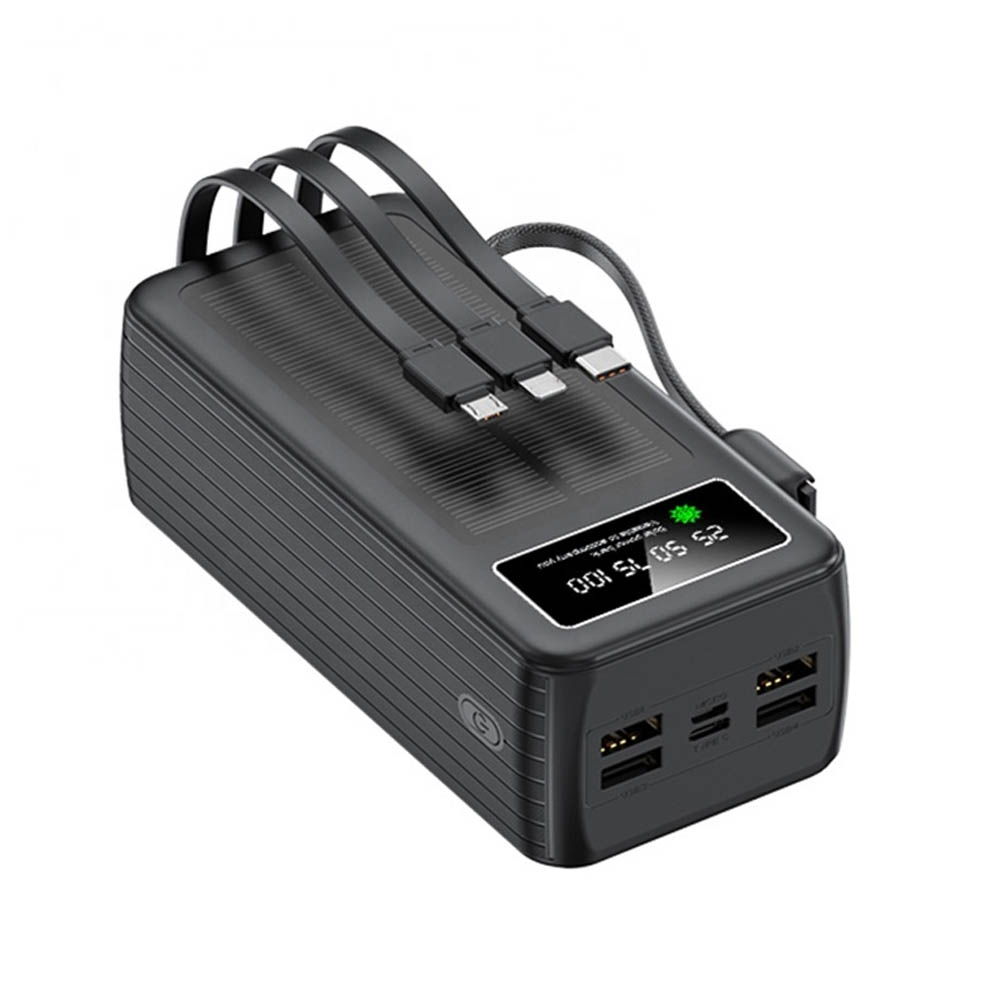 POWER BANK DEMGEL NEGRO 55 000 MAH DE2302 4 CABLES INTEGRADOS, CARGA RÁPIDA PD 25W, SOLAR Y LUZ LED - 2