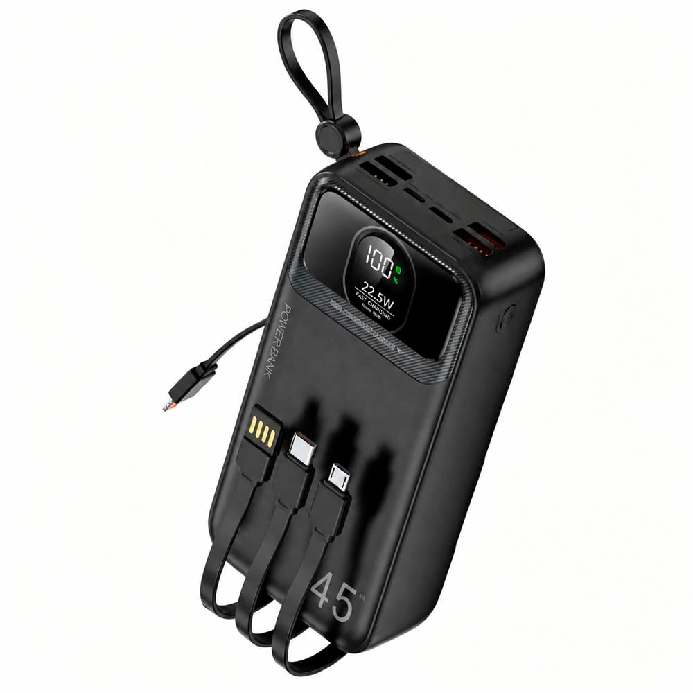 POWER BANK DEMGEL NEGRO 45 000 MAH DE2035 CARGA RÁPIDA PD25W NEGRO 4 CABLES INTEGRADOS - 1