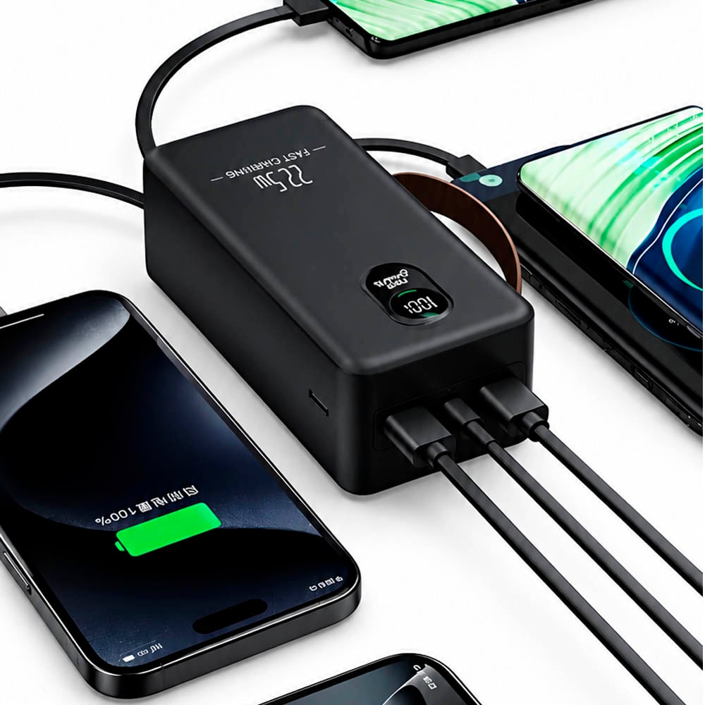 POWER BANK DEMGEL NEGRO 45 000 MAH DE2035 CARGA RÁPIDA PD25W NEGRO 4 CABLES INTEGRADOS - 4