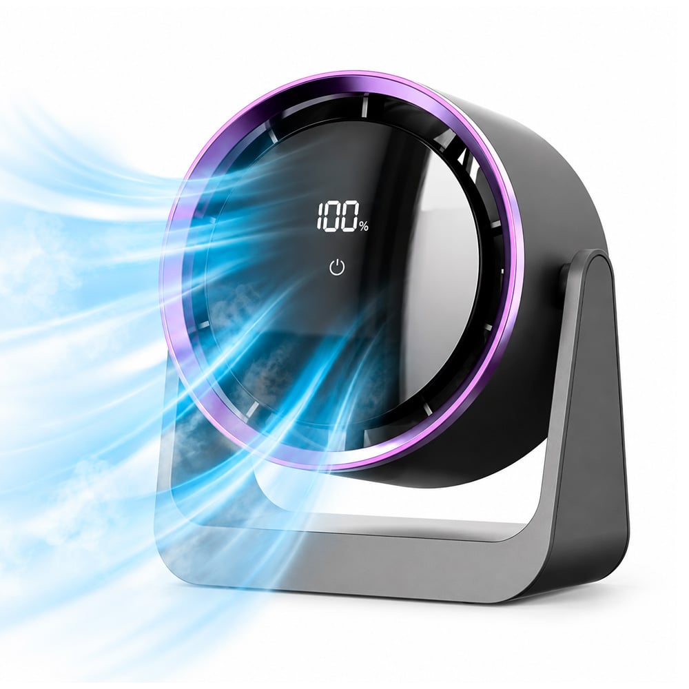 VENTILADOR PORTÁTIL DE ESCRITORIO 7 ASPAS CON PANTALLA DIGITAL MORADO - 1